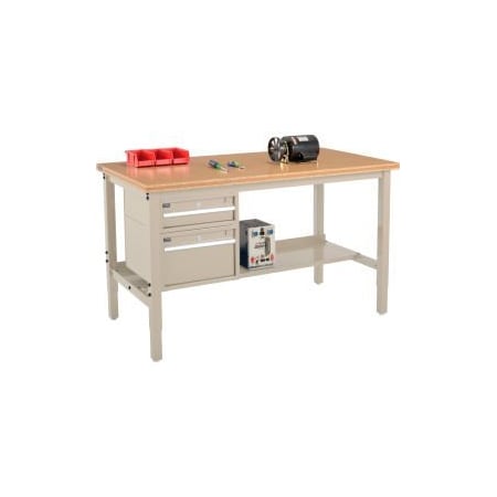 Global Equipment 96 x 36 Production Workbench - Shop Top Square Edge - Drawers   Shelf - Tan 319276TN